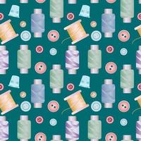 Seamless background multicolored buttons, needle and thread. Best for wrapping paper, textiles, wallpapers. vector