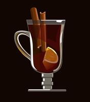 Mulled wine with glass of drink and ingredients. Vector illustration.