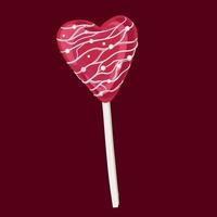 Pink cartoon lollipop Valentine s Day on transparent background. Vector illustration.