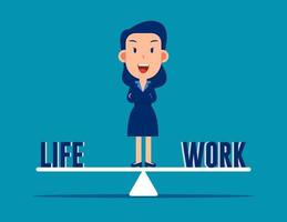 de pie en el medio entre la vida y el trabajo. concepto de equilibrio entre el trabajo y la vida. vector