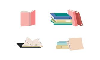 Set of books for reading, literature, dictionaries, encyclopedias, planners with bookmarks. vector