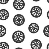 Car wheel icon in flat style. Vehicle part vector illustration on white isolated background. Tyre seamless pattern business concept.