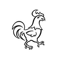 Oriental horoscope symbol of rooster, chicken line, vector illustration