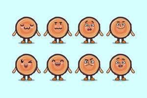 Set kawaii Wood trunk cartoon character expression vector