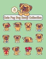 Set of cute pug dog characters with different emoticons vector