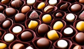 professional food photography closeup ofa close up of a tray of chocolates photo