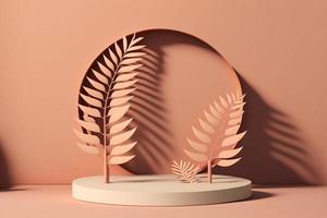 podium with palm shadows. Minimal mockup background for product and cosmetic presentation. 3d rendering photo