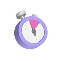 Stopwatch 3d render icon. 10 second arrow and lilac color. Isolated vector object on a transparent background