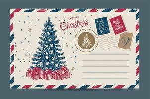 correo de navidad, postal, ilustración dibujada a mano. vector