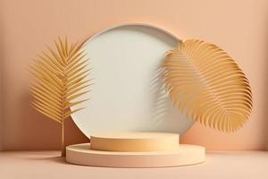 podium circle stage with palm shadows. Minimal mockup background for product presentation. 3d rendering photo