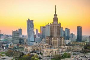 Aerial photo of  Warsaw city downtown skyline in Poland