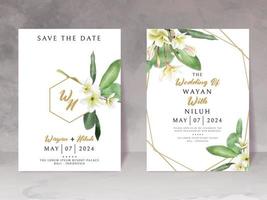 wedding invitation with beautiful watercolor of plumeria vector