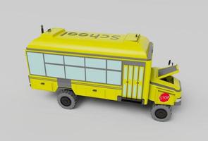 Ilustración 3d autobús escolar amarillo sobre fondo blanco. foto