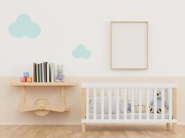 3D mockup photo frame in chidren room rendering