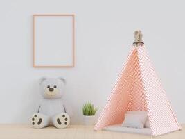 3D mockup photo frame in chidren room rendering