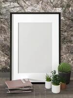 3D illustration mockup blank photo frame in living room rendering