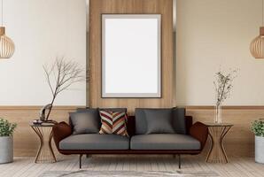 3D illustration Mockup blank photo frame in living room rendering