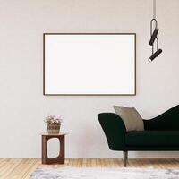 3D illustration Mockup blank photo frame in living room rendering