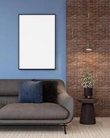 3D illustration Mockup blank photo frame in living room rendering