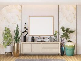 3D illustration Mockup blank photo frame in living room rendering