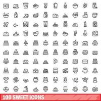 100 sweet icons set, outline style vector