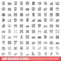 100 reader icons set, outline style vector