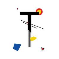 Capital letter T  made up of simple geometric shapes, in Suprematism style vector