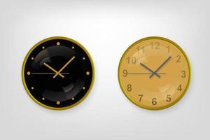 Vector 3d Realistic Classic Metal Golden Wall Office Clock Icon Set Closeup Isolated on Transparent Background.