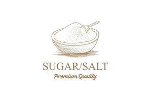 Vintage Hand Drawn Cup of Sugar or Salt for Seasoning Logo Design Vector