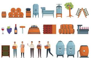 Wine production icons set cartoon vector. Winery agriculture vector