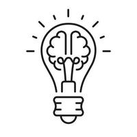 Light Bulb Inspiration, Knowledge, Smart Solution Linear Symbol. Innovation Outline Sign. Human Brain and Lightbulb Creative Idea Concept Line Icon. Editable Stroke. Isolated Vector Illustration.
