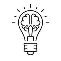 Light Bulb Inspiration, Knowledge, Smart Solution Linear Symbol. Innovation Outline Sign. Human Brain and Lightbulb Creative Idea Concept Line Icon. Editable Stroke. Isolated Vector Illustration.