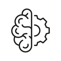 Half of Human Brain and Half of Gear Technology Innovation Concept Line Icon. Artificial Intelligence, Cog Wheel and Brain Linear Pictogram. Editable Stroke. Isolated Vector Illustration.