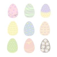 Easter holiday symbol colorful decorated eggs set in pastel tones, flat style vector illustration for spring festive time decor, greeting cards, invitations, banners, web desig