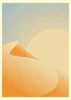 Desert landscape, gradient dunes and sunrise illustration. Earth tones, burnt orange, beige colors. Boho wall decor. Mid century modern minimalist art print. Organic shape vector