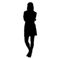 Vector silhouettes of women. Standing woman shape. Black color on isolated white background. Graphic illustration.