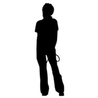 Vector silhouettes of women. Standing woman shape. Black color on isolated white background. Graphic illustration.