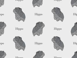 patrón sin fisuras de personaje de dibujos animados de hipopótamo sobre fondo gris vector
