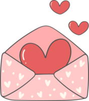 mignon doux coeur rouge saint valentin lettre d'amour enveloppe doodle dessin animé dessin à la main png