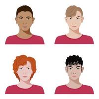 Set of vector teenagers or students diverse avatars in realistic flat style. Collection of youth characters