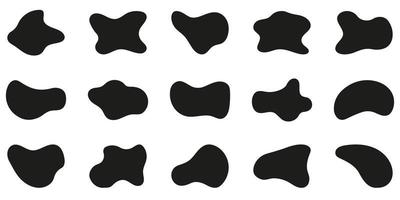 Free Form Abstract Black Silhouette Set on White Background. Irregular Random Minimal Blob Form. Asymmetric Blotch, Stain, Spot, Splodge Collection. Isolated Vector Illustration.