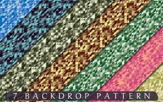 a 7 pattern and backdrop set with colorful blue, green, gold, pink, and purple vector