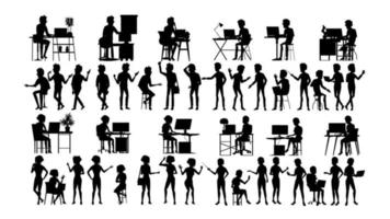 Business People Silhouette Set Vector. Man, Woman. Group Outline. Person Shape. Professional Team. Formal Suit. Male, Female. Black Isolated On White Illustration vector