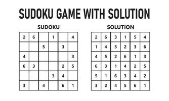 Sudoku game with solution. Sudoku puzzle game with numbers. Can be used as an educational game. Logic puzzle for kids or leisure game for adults. vector