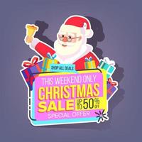 Christmas Sale Sticker Vector. Santa Claus. Shopping. Black Friday Holiday Half Price Colorful Stickers. Buy Label. Isolated Illustration vector