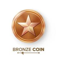 Game Bronze Coin Vector With Star. Realistic Bronze Achievement Icon Illustration. For Web, Video Game Or App Interface.