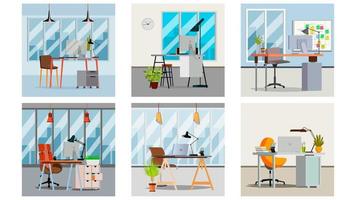 Office Interior Vector. Interior Office Room With Furniture Design. Modern Business Workspace. Flat Illustration vector