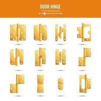 Door Hinge Vector. Set Classic And Industrial Ironmongery Isolated On White Background. Simple Entry Door Metal Hinge Icon. Gold, Brass. Stock Illustration vector