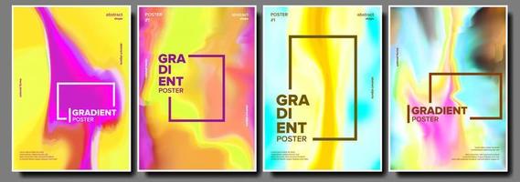 Gradient Fluid Poster Set Vector. Cool Brochure. Simple Catalog. Trendy Placard. Annual Report. Banner Element. Modern Flow. Liquid Design Illustration vector