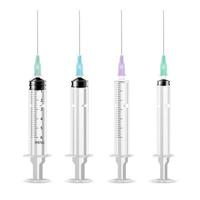 Vector Plastic Medical Syringe For Injection Isolated 3d Realistic Illustration. Transparent Background.